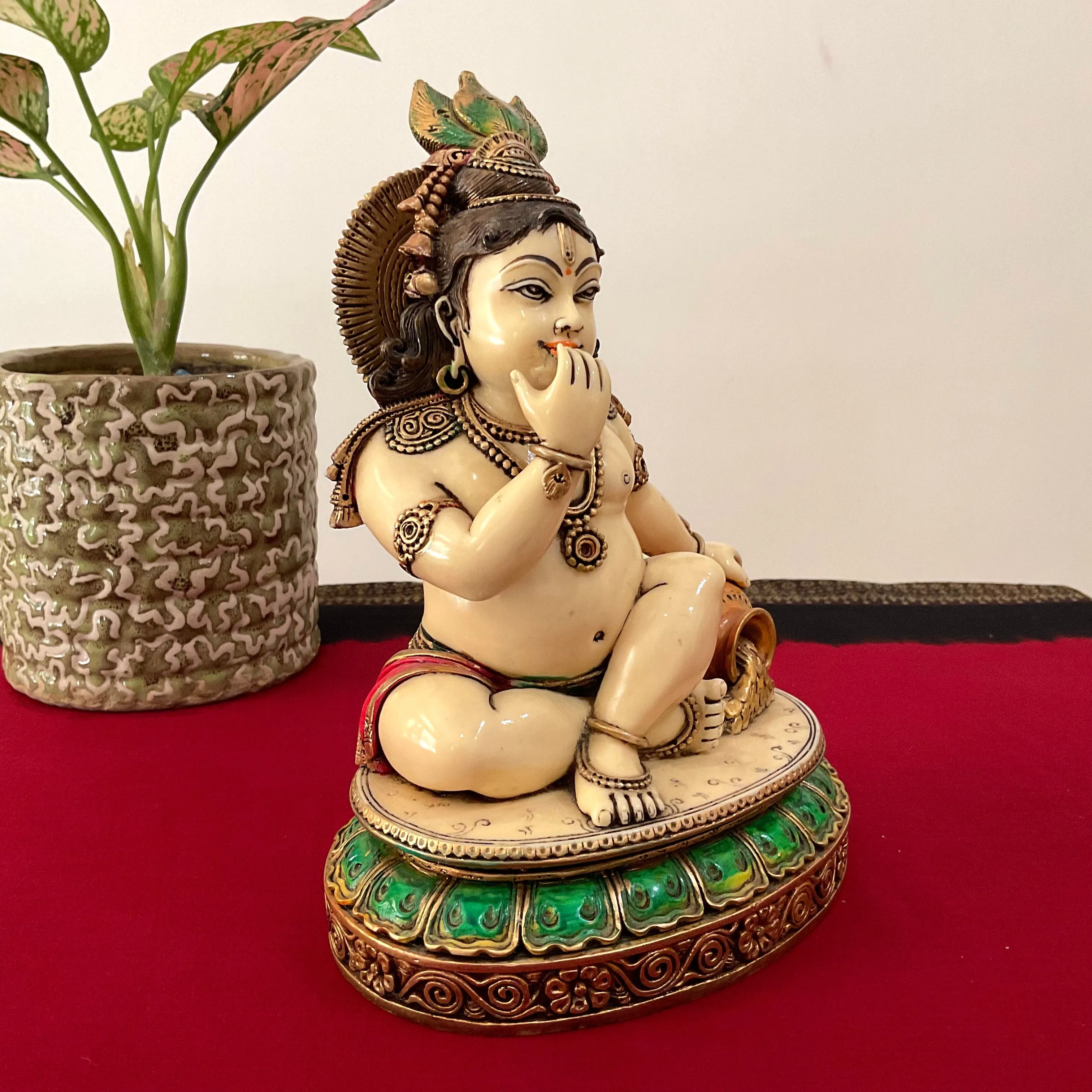 9 Inches Baby Krishna Marble dust & Resin Idol - Makhan Chor Vasudev Murti