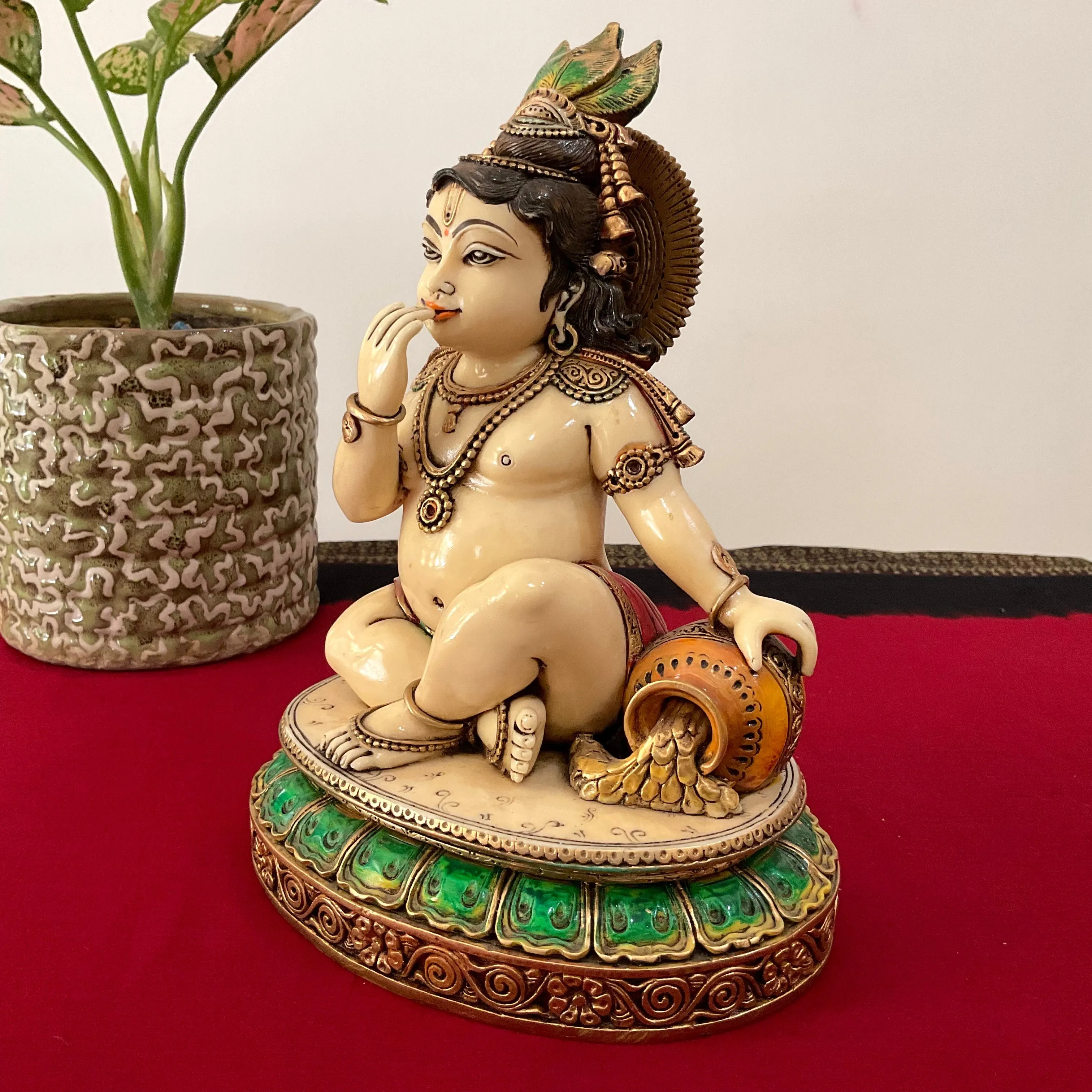 9 Inches Baby Krishna Marble dust & Resin Idol - Makhan Chor Vasudev Murti