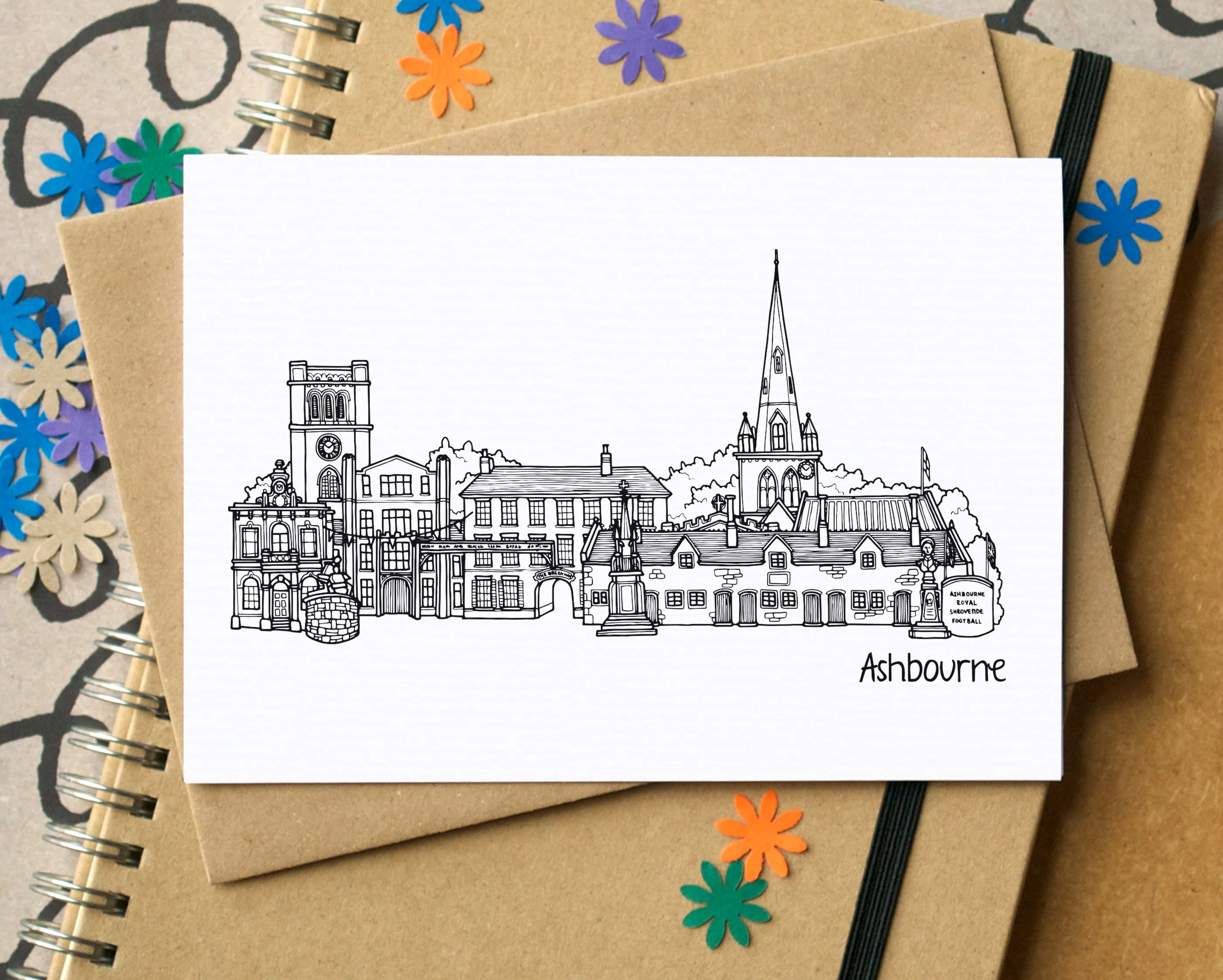 Ashbourne Skyline Landmarks Greetings Card