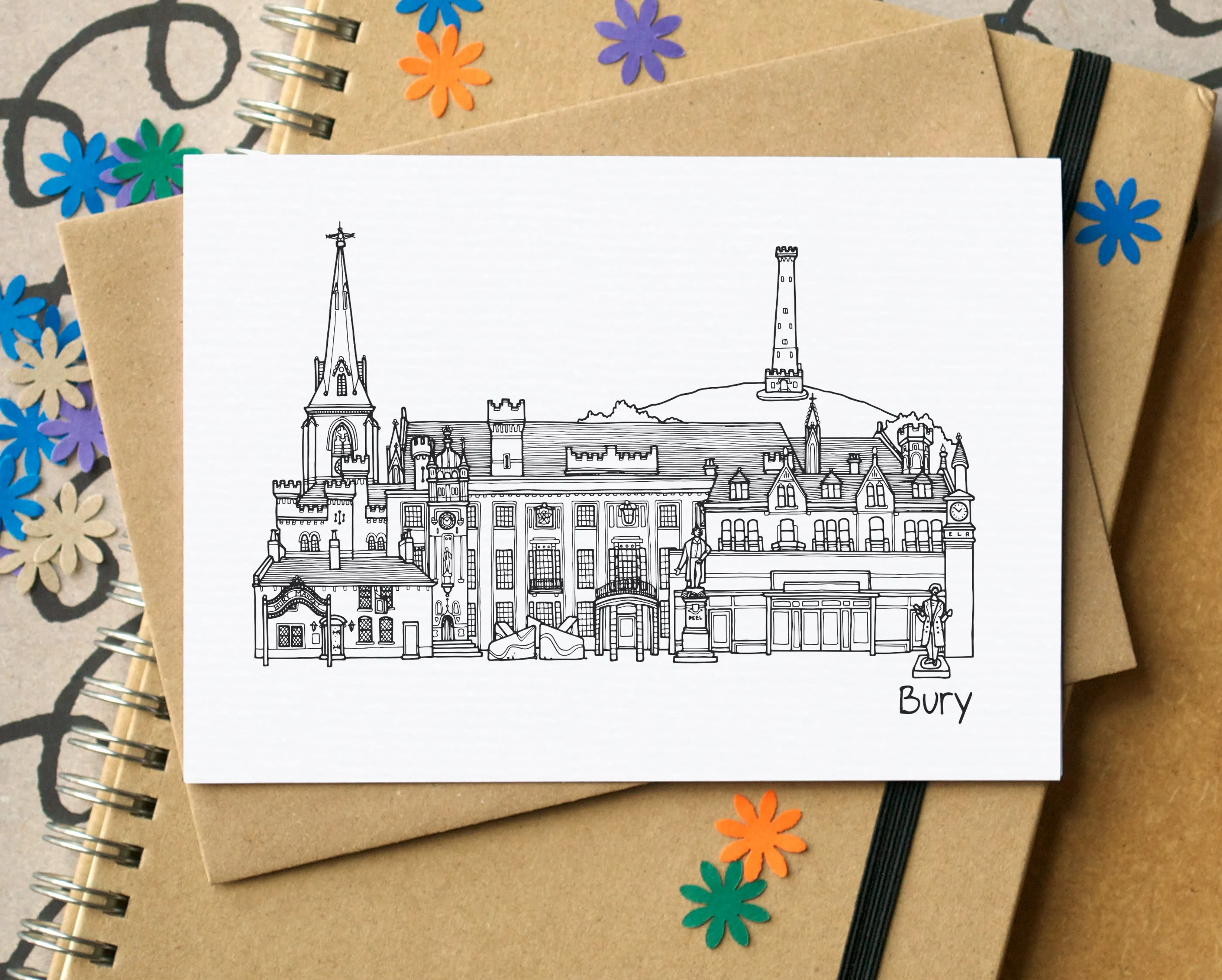 Bury Skyline Landmarks Greetings Card