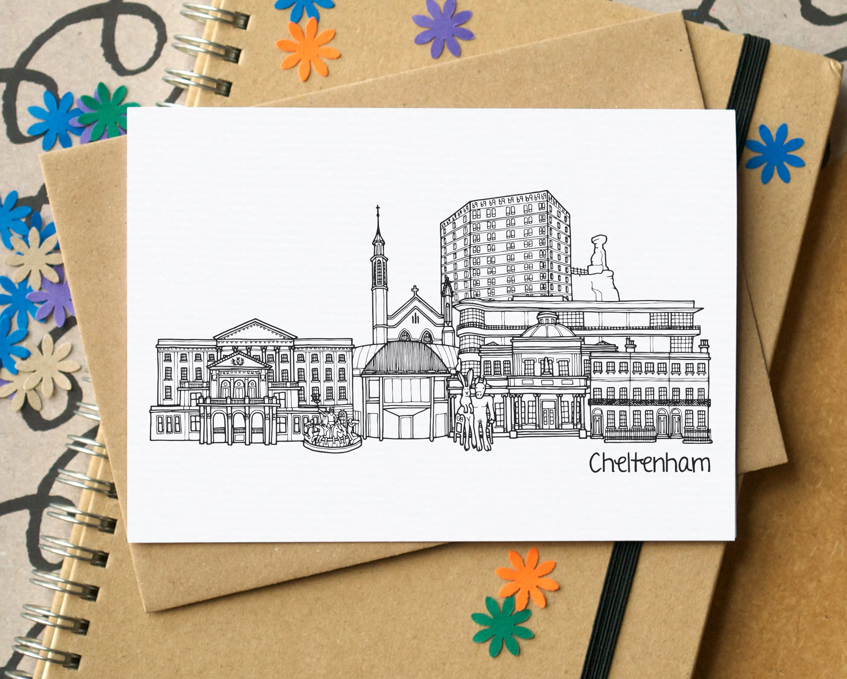 Cheltenham Skyline Landmarks Greetings Card