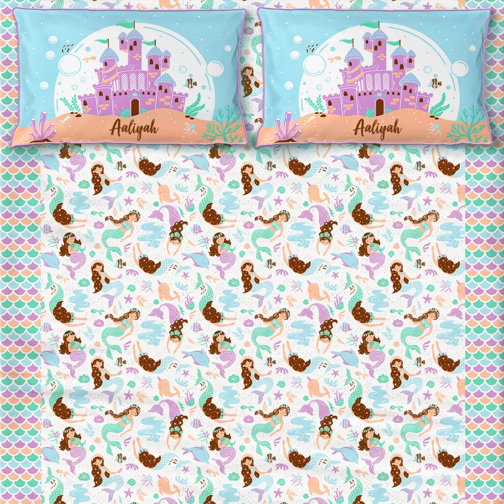 Magical Mermaids Single/Double Bedsheet With One/Two Pillow Cover