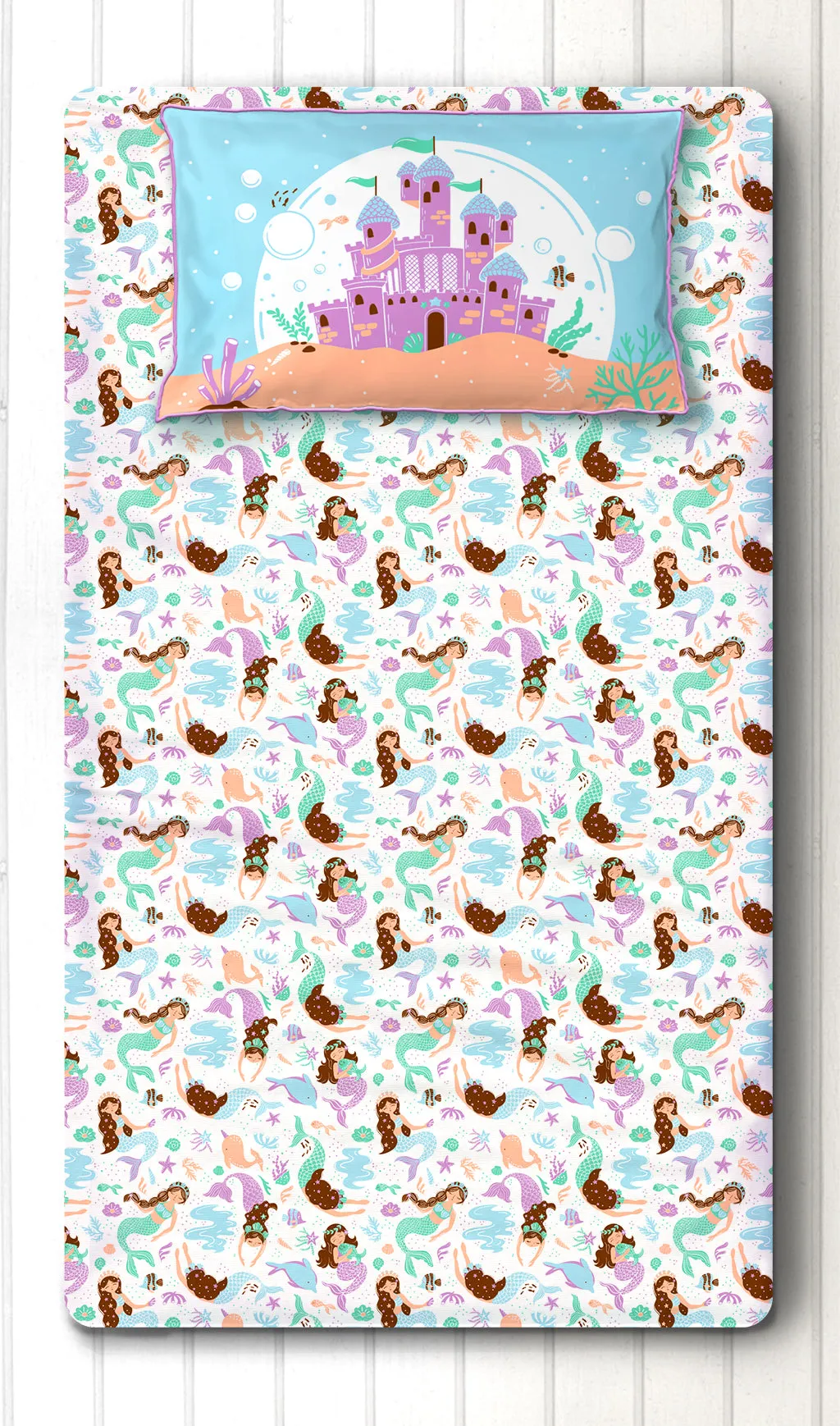 Magical Mermaids Single/Double Bedsheet With One/Two Pillow Cover