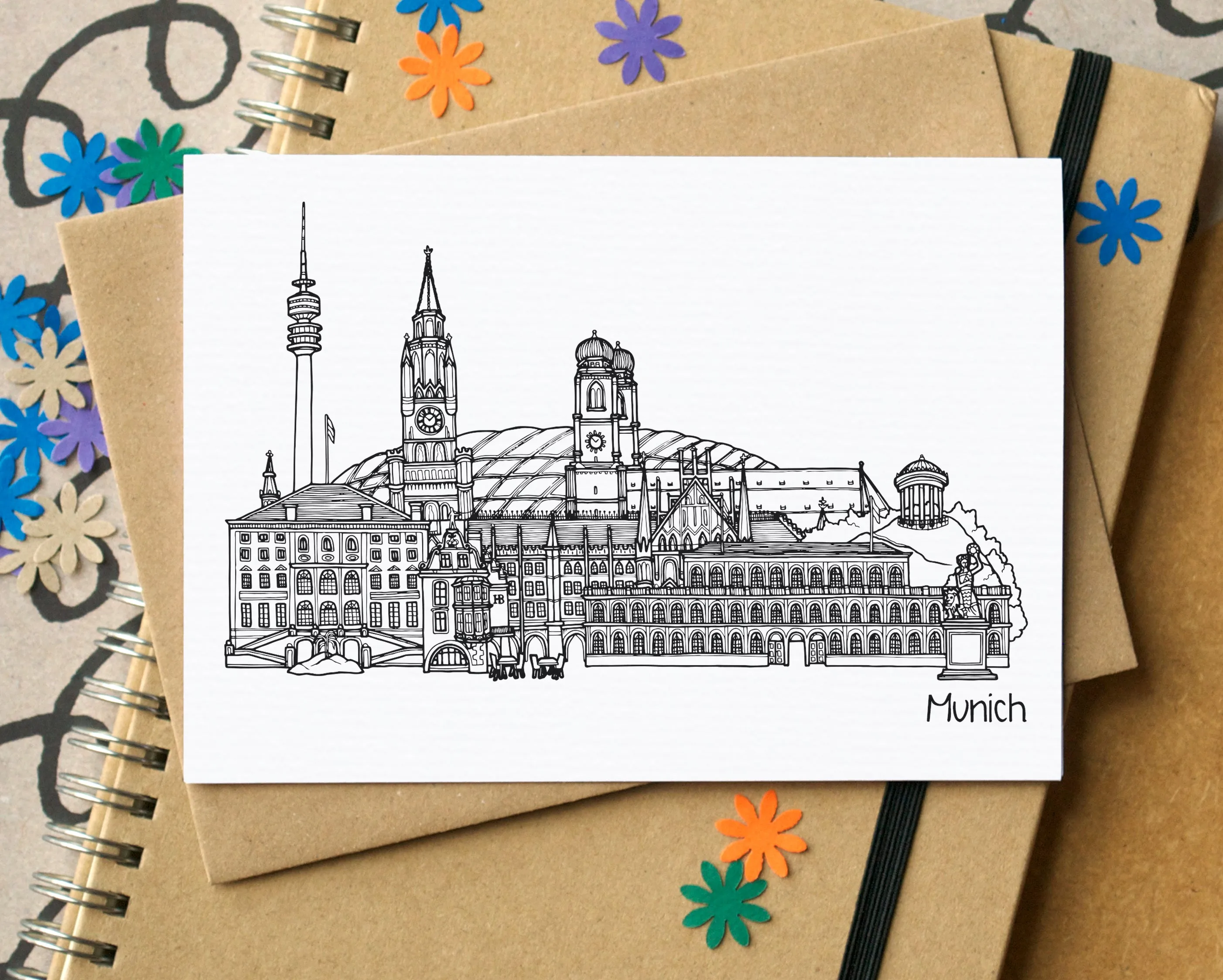 Munich Skyline Landmarks Greetings Card